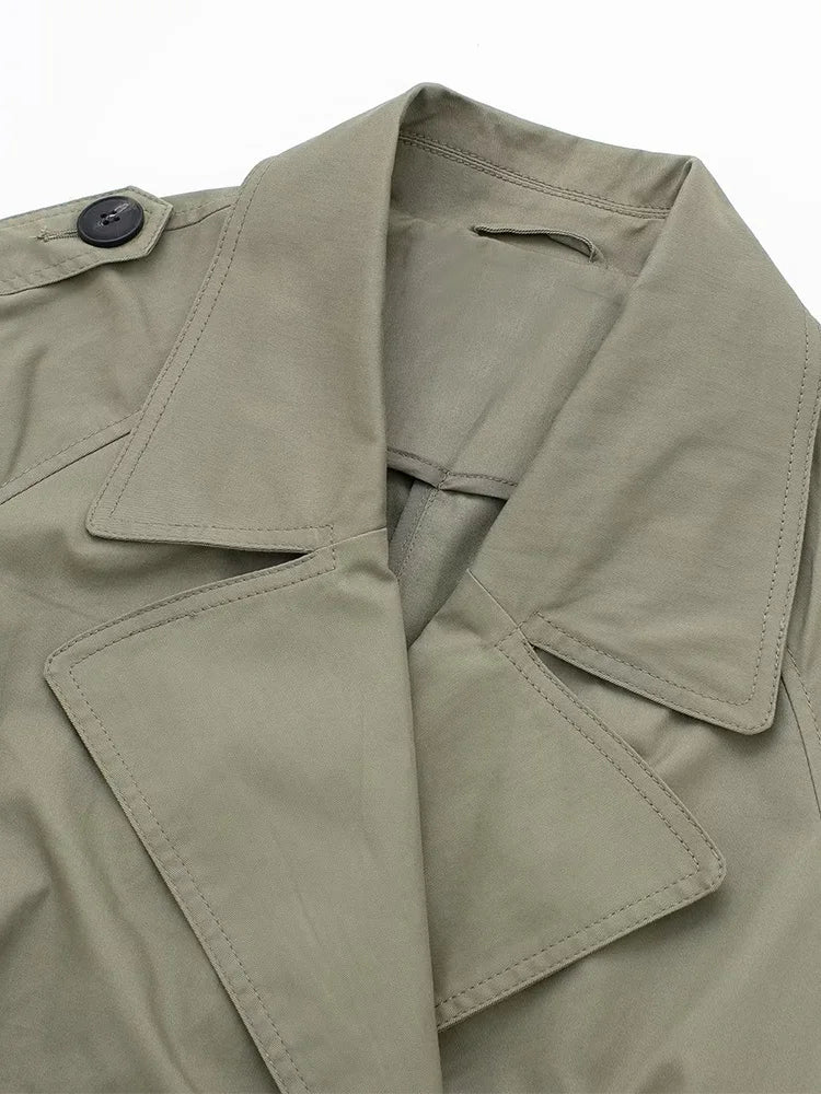 Women Trench Coat With Belt Solid Double Breasted