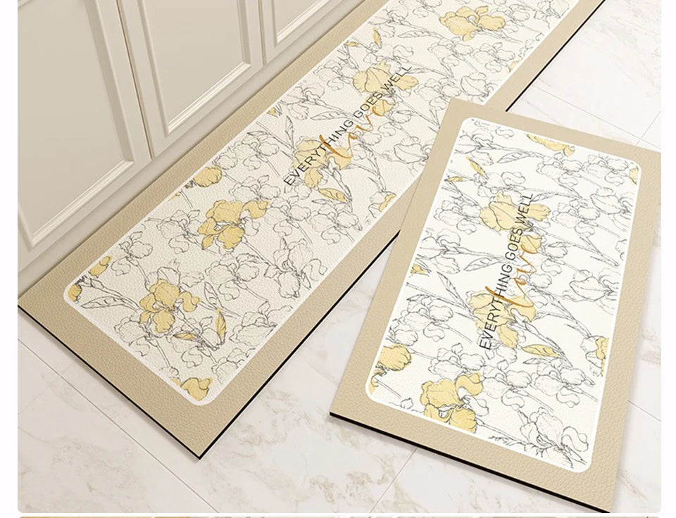 Carpet for Kitchen Floor Mat Pvc Leather Waterproof Non-slip Long Rug Oil-proof Foot Mats Pink Flower Home Decoration Rugs