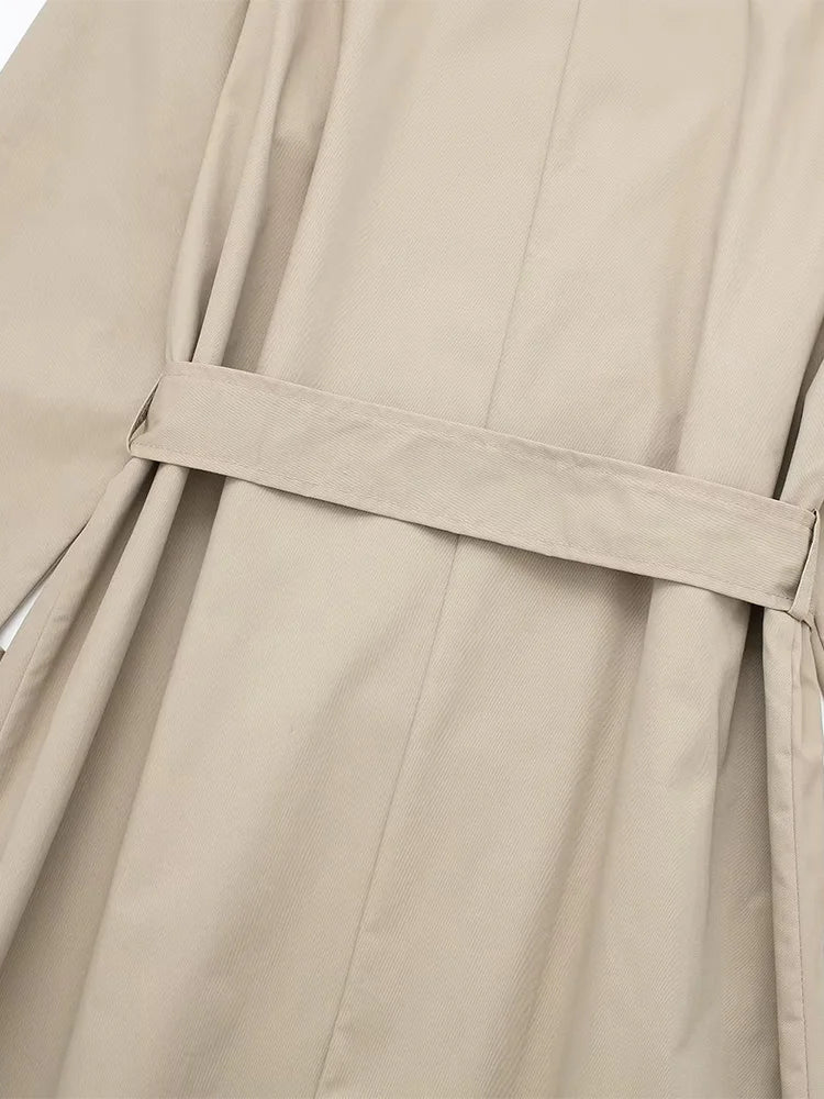 Women Trench Coat With Belt Solid Double Breasted