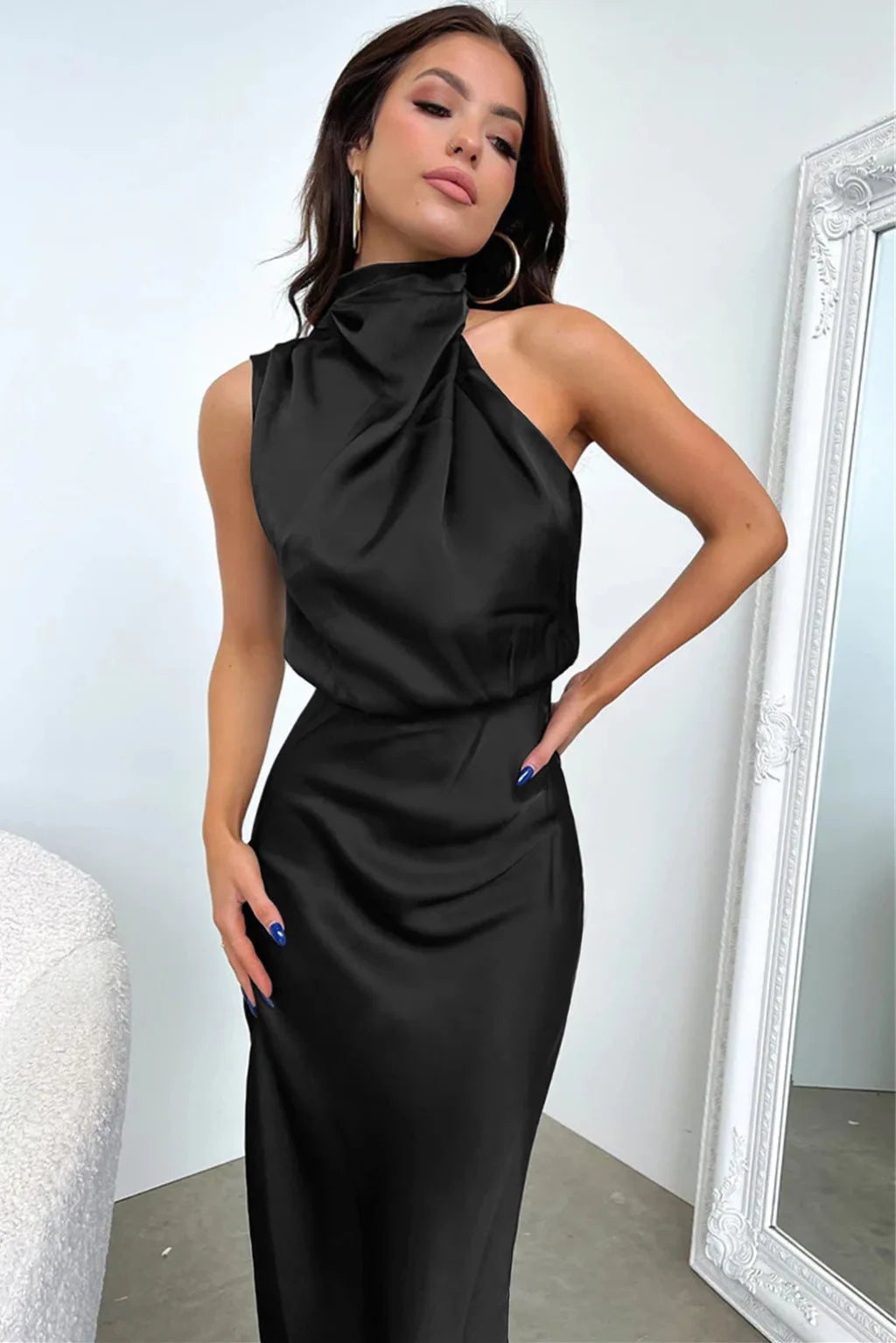 Summer High-End Silk Satin Sleeveless Long Dress Women Fashion Elegant Celebrity Dresses Evening Dress Party Clothes Ladies
