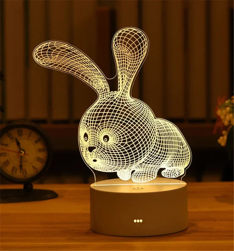 1pc USB Operated Night Light Creative 3D Acrylic Bedroom Bedside LED Table Lamp Ornaments Christmas Holiday Birthday Event Gift