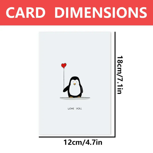 1pc Greeting cards, fun and creative, for family and friends, suitable for any occasion, penguins holding love balloons