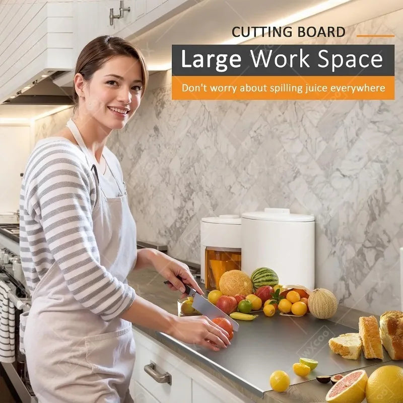 304 Stainless Steel Cutting Board Food Grade Chopping Boards Heavy Duty Kitchen Boards Anti-Slip Mat for Meat Vegetables Bread