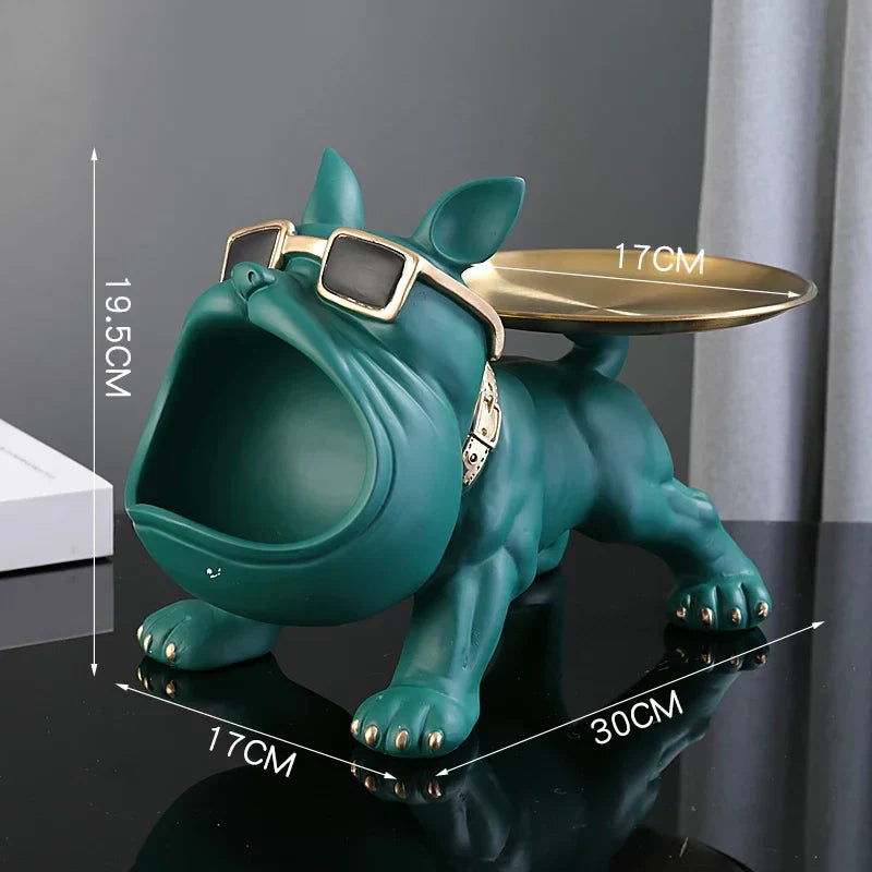 Bulldog Storage Tray Sculpture – Cool Resin Dog Decor with Tray