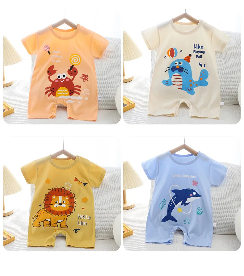 Infant Toddler Crawling Clothes Cotton Summer Boys Girls Thin Baby Short Sleeved Romper Suit Children's Onesie