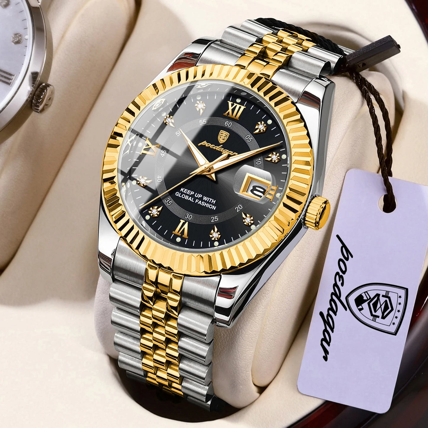 POEDAGAR Top Luxury Couple's Watches Luminous Date Classic Watches For Couple Quartz Stainless Steel Couple Watch Lovers Set+Box