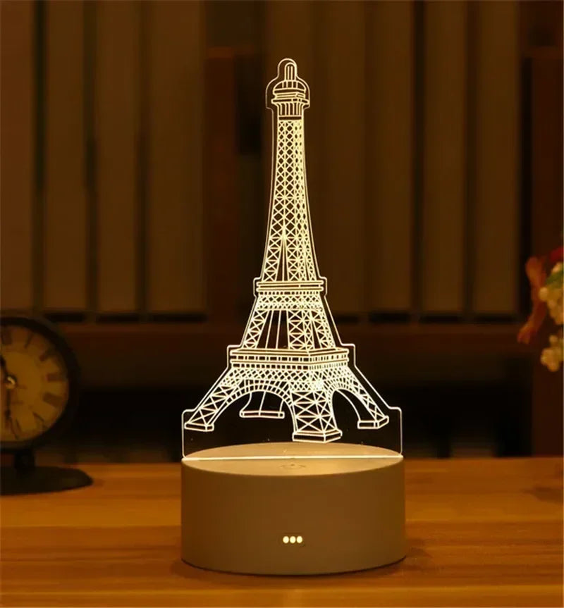 Creative 3D Acrylic Night Light USB Operated Bedroom Bedside LED Table Lamp Ornaments Christmas Holiday Birthday Event Gift