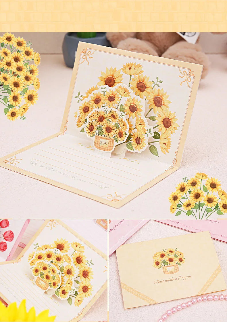 Pop up 3D bouquet greeting card postcard Father's Valentine's  March 8t Mother's Day blessings National Day creative cards gift
