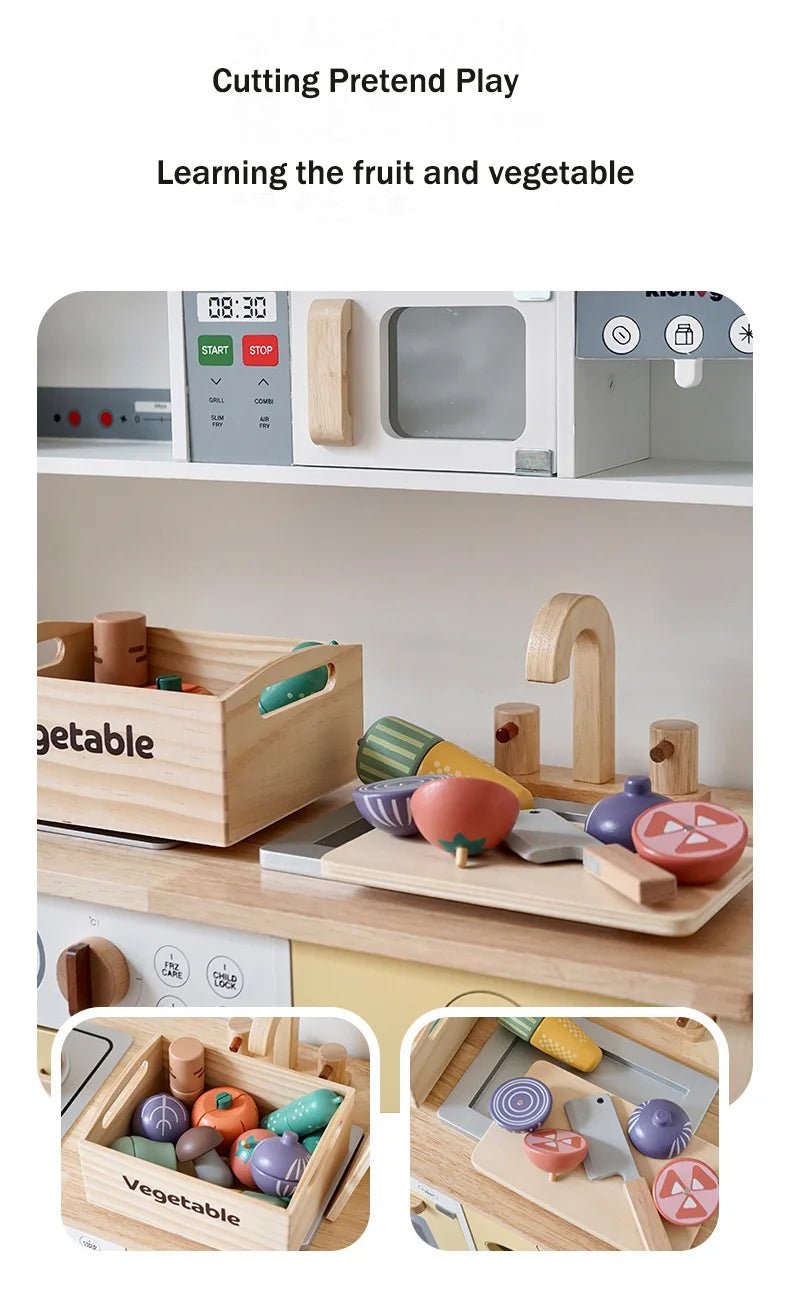 Wooden Pretend Play Kitchen Toys Cutting Food Accessories Set Fruit Vegetable Bakery Meat fish Early Educational Cognition Toys