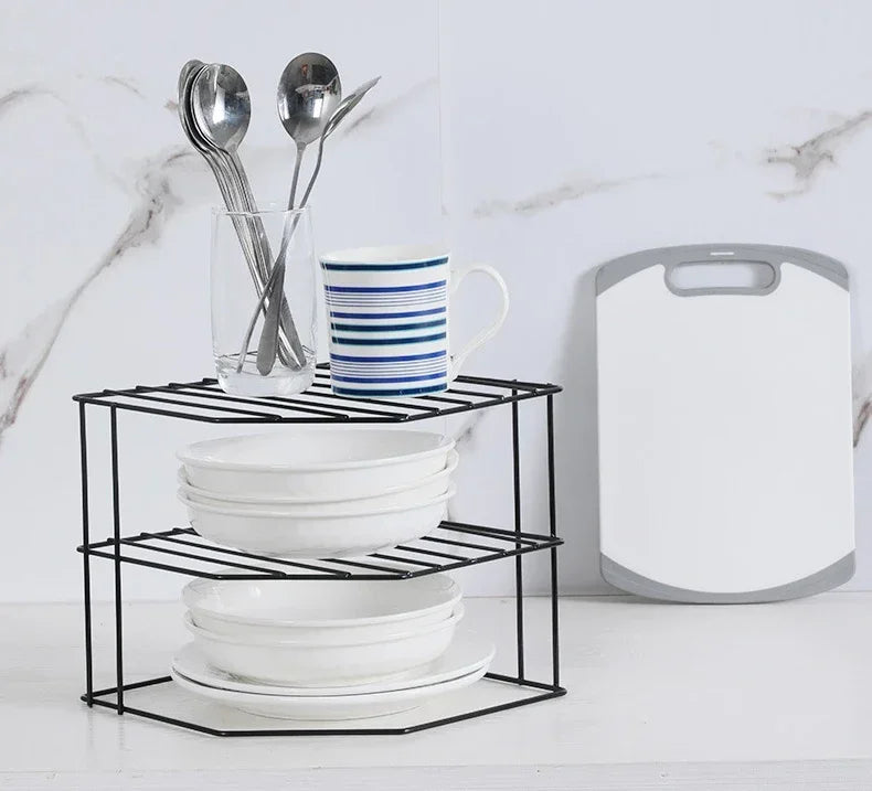 Kitchen Seasoning Corner Rack Pot Dish Food Sundries Organiser Rack Non Punching Portable Storage Table Kitchen Bathroom Holder