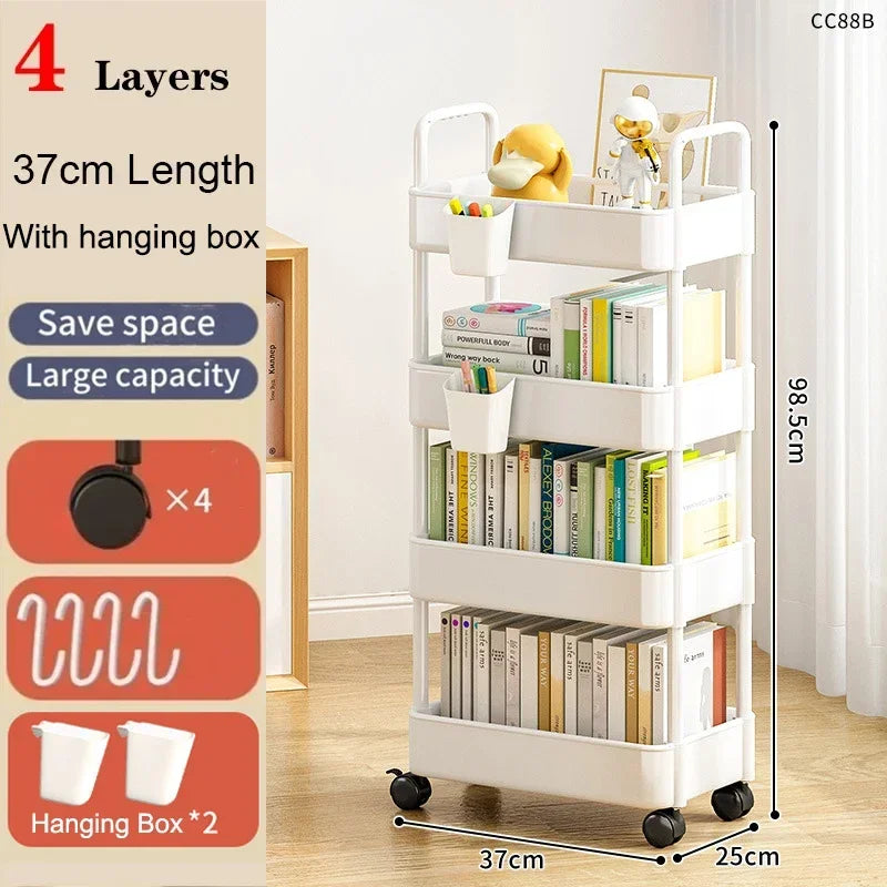 Mobile Kitchen Bookshelf Storage