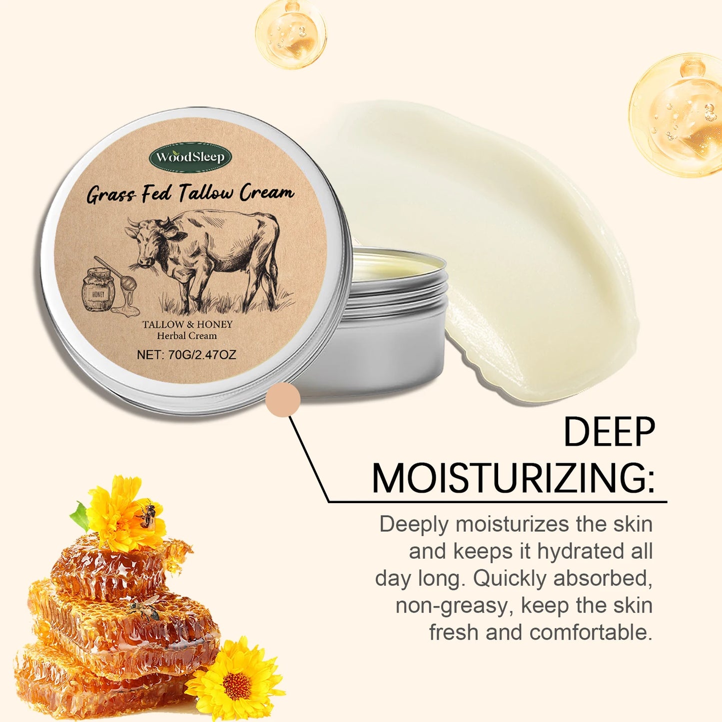 Beef Tallow Cream for Dry Damaged Skin