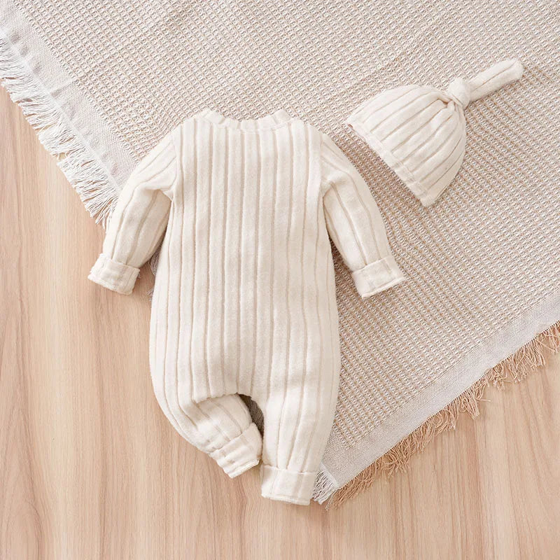 Winter Baby Toddler Onesie+Hats Button Bear Warmth Lovely 0-18 Months Newborn Knitted Romper Round Neck Soft Minimalist Casual