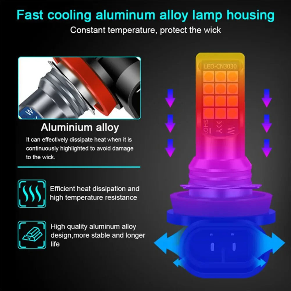 2Pcs Dual Color Car Fog Light Bulb DC 10-30V 35W H11 H8 Auto Fog Lamp 3000-6000K Car LED Fog Lamp Yellow White IP67 Waterproof