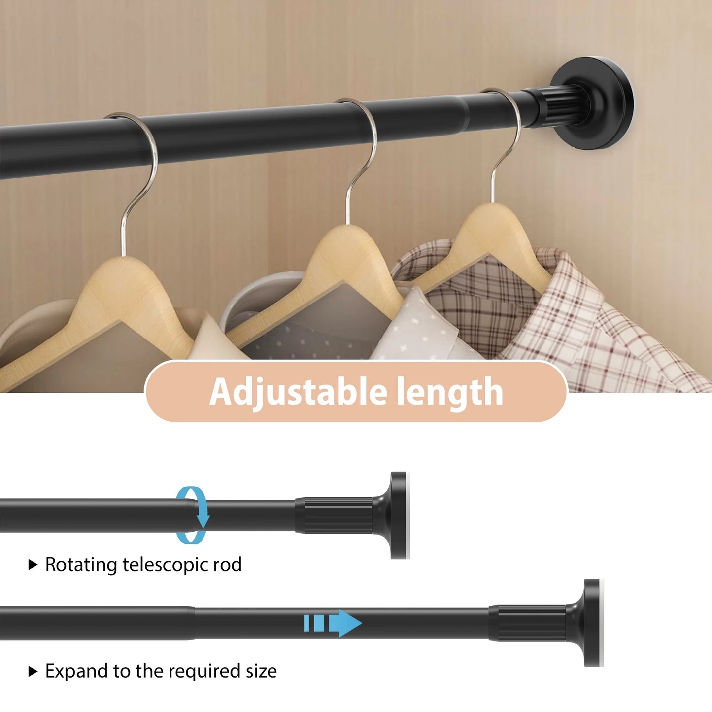 Adjustable Telescopic Pole No Drill1.9m Extendable Hanging Rod Bathroom Curtain Clothes Drying Storage Organisation Multipurpose