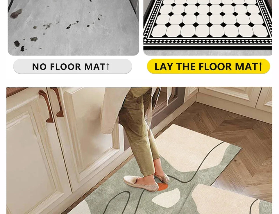 Carpet for Kitchen Floor Mat Pvc Waterproof Oil-proof Leather Rug Anti-slip Foot Mats Home Decoration