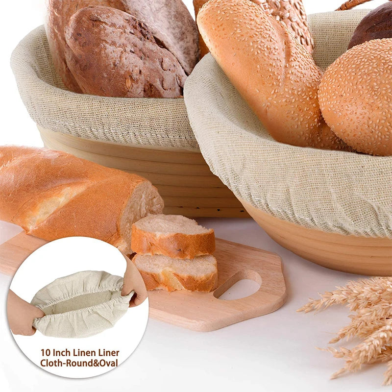 LMETJMA Bread Proofing Basket Round Oval Long Banneton Rattan Bread  Dough Proofing Proving Rattan Basket with Linen Liner Cloth