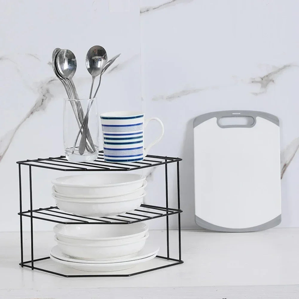 Kitchen Seasoning Corner Rack Pot Dish Food Sundries Organiser Rack Non Punching Portable Storage Table Kitchen Bathroom Holder