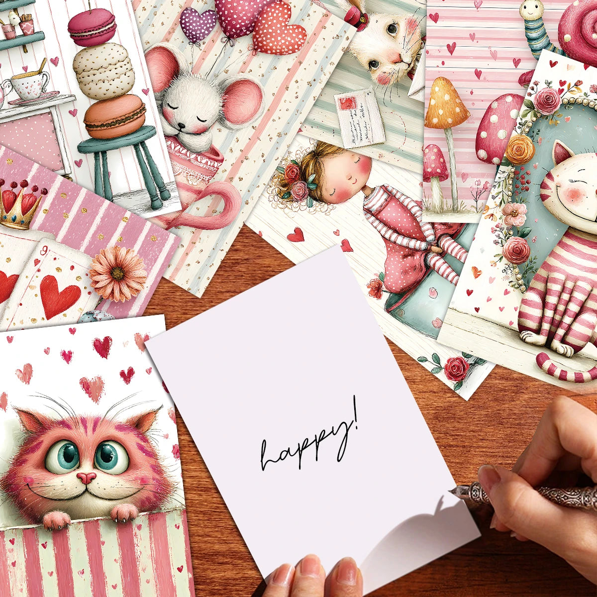 20pcs Aesthetic Love Theme Postcards,Bunny Illustration,For Home Wall,Valentine's Day,Easter Party Decor,Gift Wrap Inserts Cards