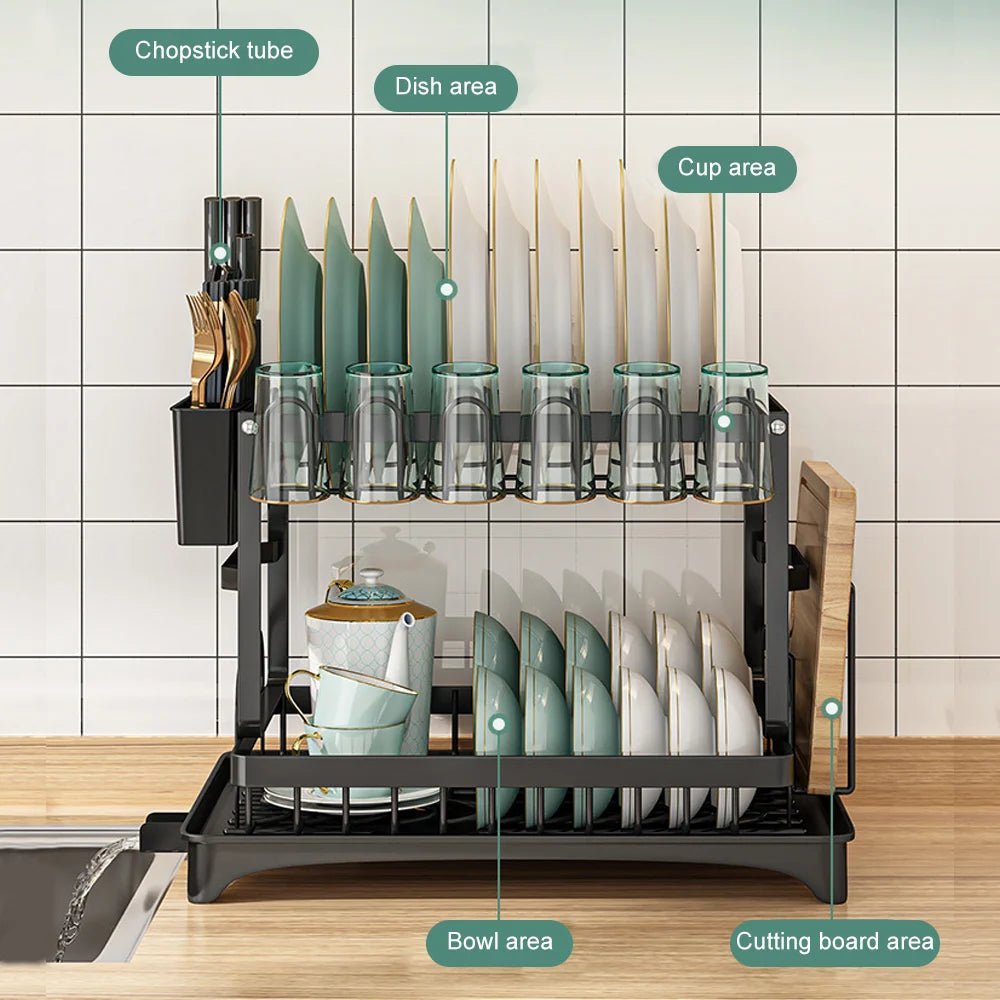 Drainer rack kitchen sink Kitchen Adjustable Plates Organiser Dish Bowl Drainer Storage Rack Cutlery Storage Holder