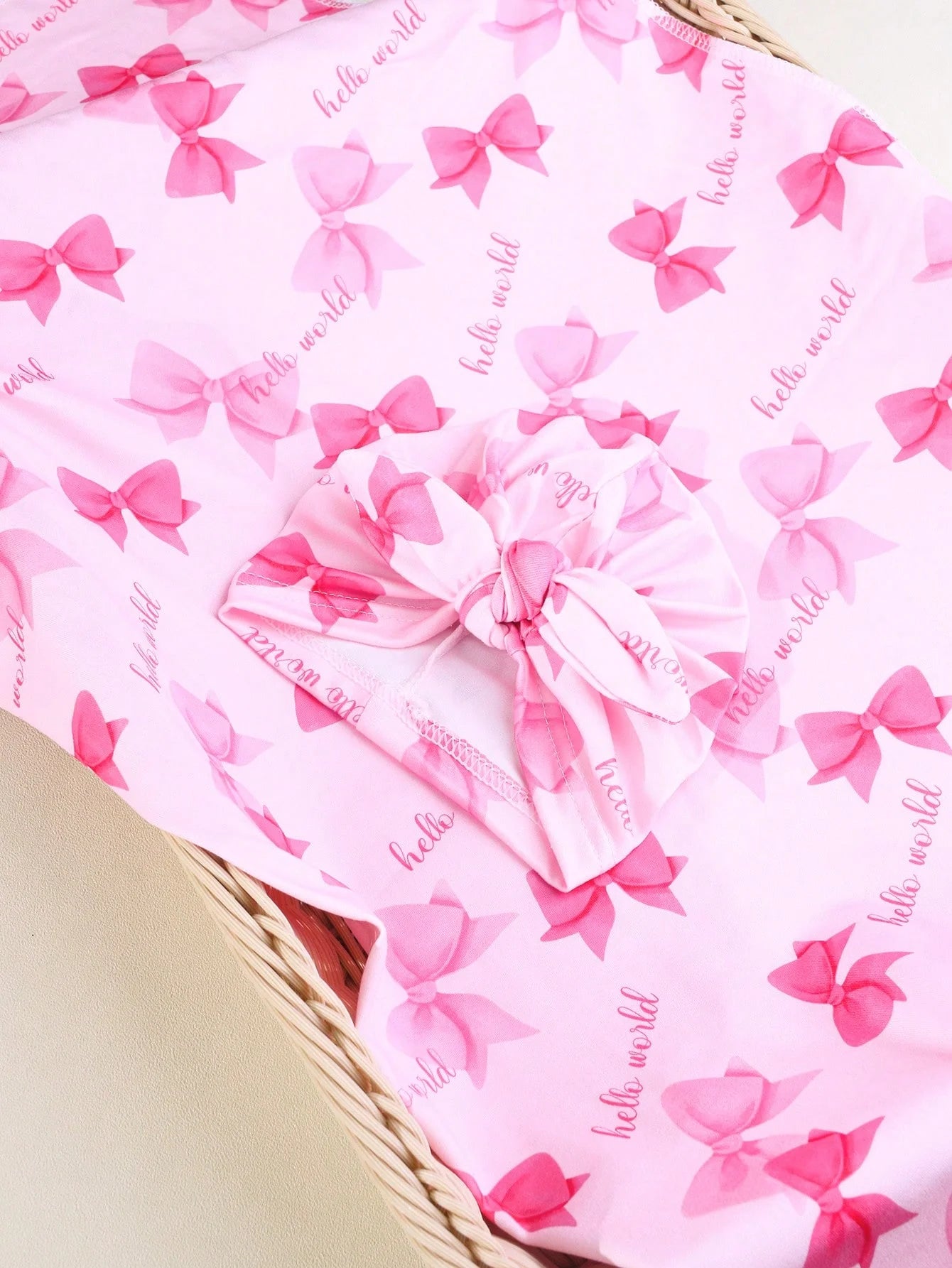 Ylsteed Newborn Photography Receive Blanket Newborn Bow Print Swaddle Blanket with Hat Bedding Infant Bath Towel Baby Items-HD