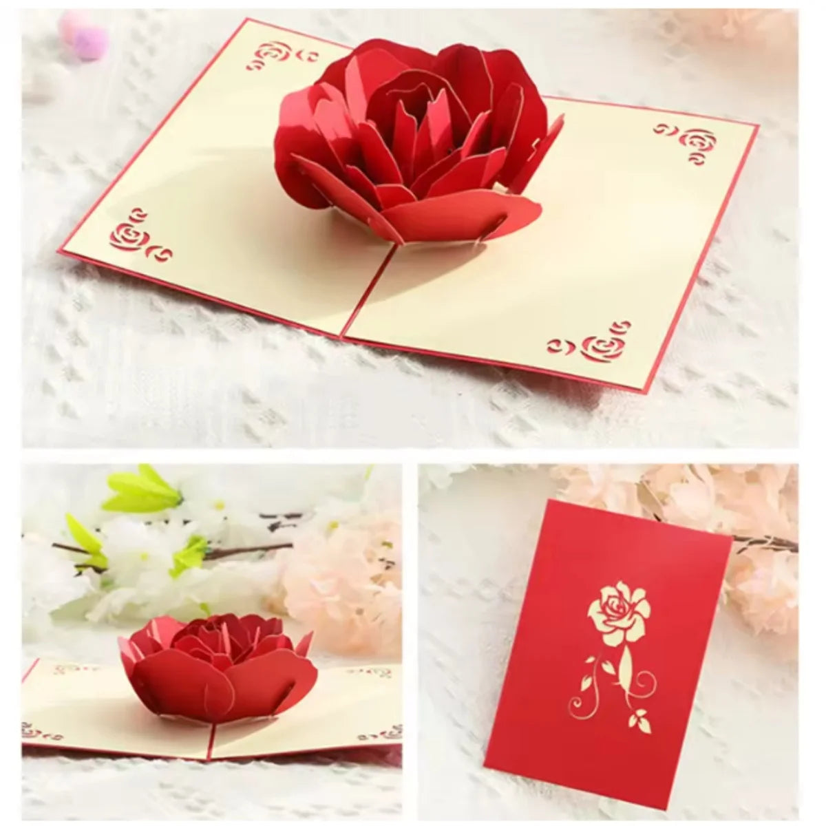 3D Rose Pop Up Card, Valentines day card, Mothers day Birthday card, anniversaries Weddings Flower Greeting Card With Envelope