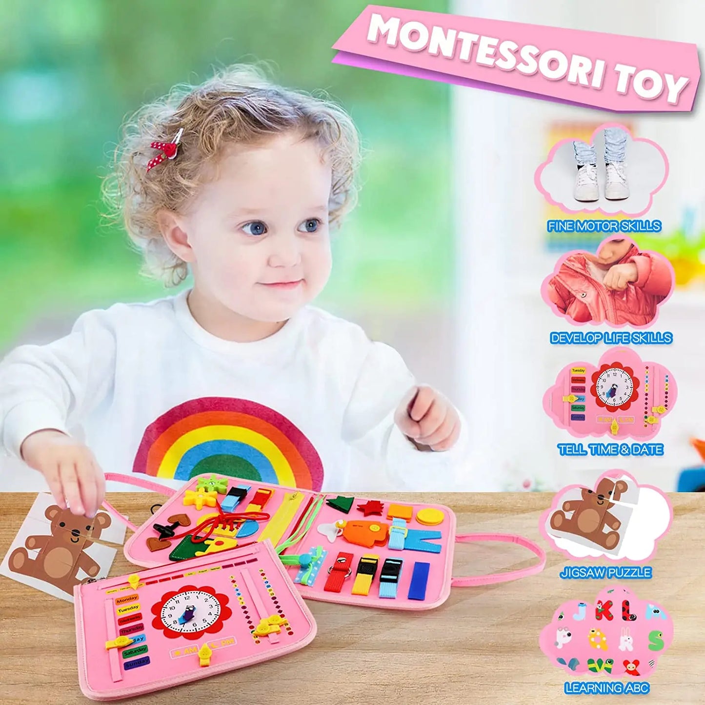 Busy Board Montessori Toys For Toddler Sensory Learning Fine Motor Skills Toys EducationalTravel Activity For Xmas Kids Gifts