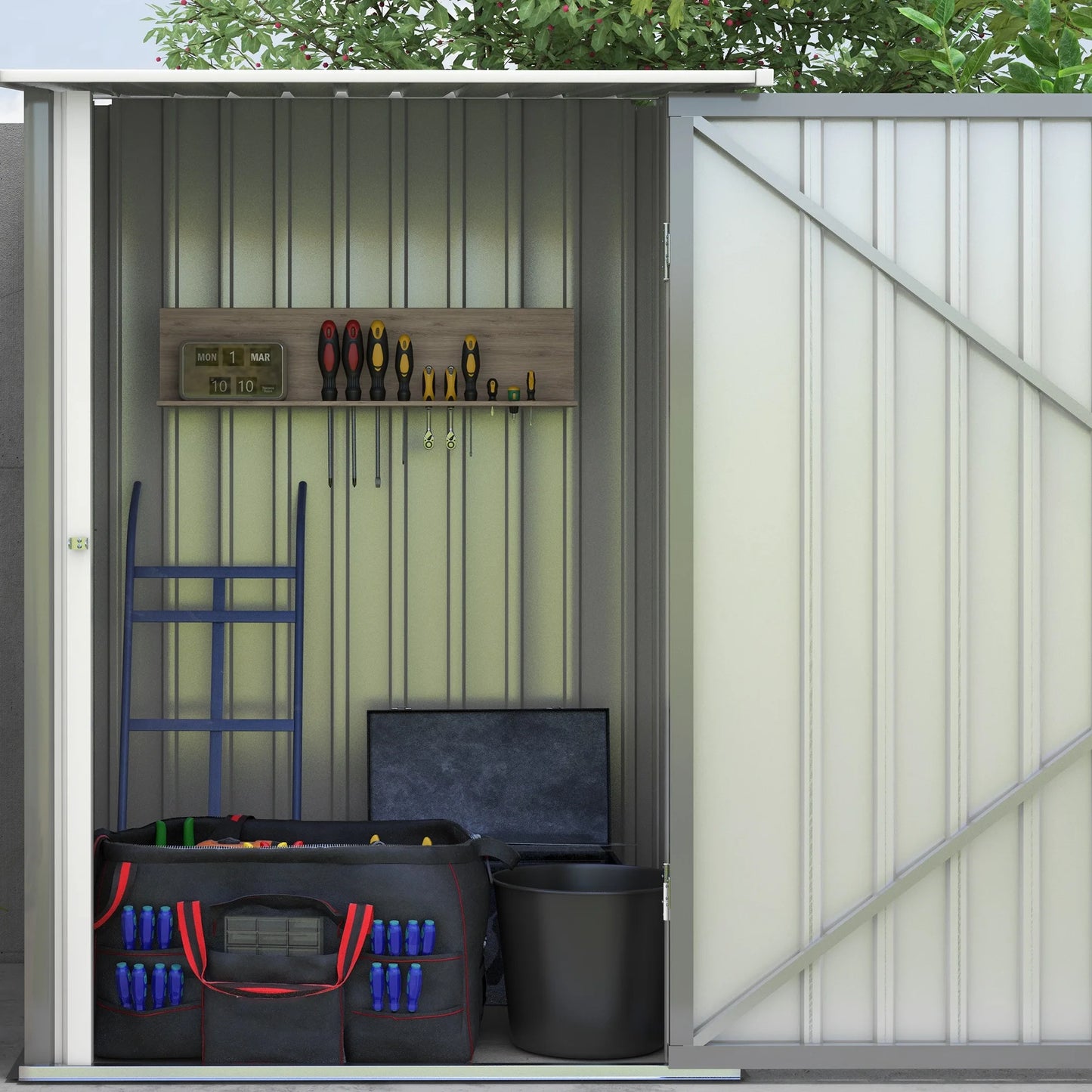 Outsunny 3.3' x 3.4' Outdoor Storage Shed, Galvanized Metal Utility Garden Tool House for Backyard, Bike, Patio, Garage, Lawn