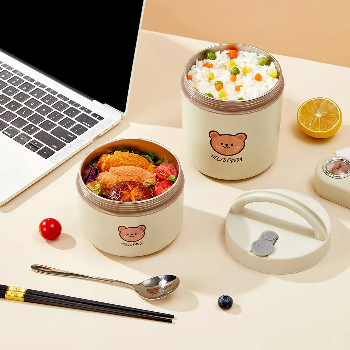 316 Stainless Steel Thermal Insulated Bento Lunch Box Leak Proof Little Bear Food Container With Handle For Kids Microwave Safe