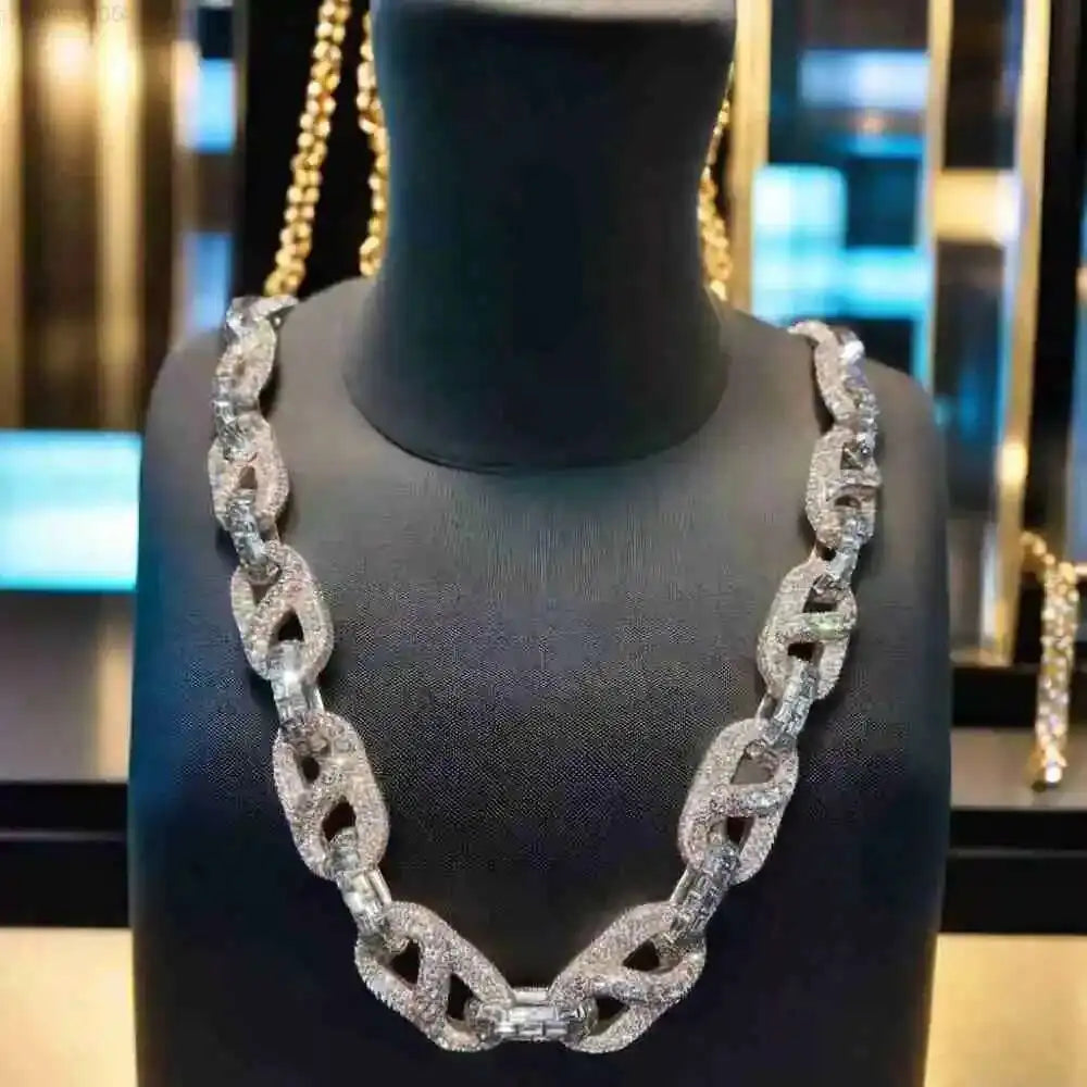 25MM Iced Out Hiphop Chain 925 Sterling Silver Buss Down Baguette   Round VVS Moissanite Cuban Chain