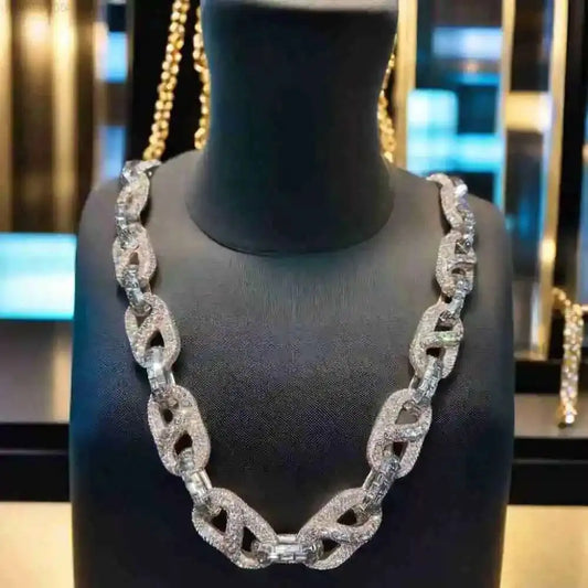 25MM Iced Out Hiphop Chain 925 Sterling Silver Buss Down Baguette   Round VVS Moissanite Cuban Chain