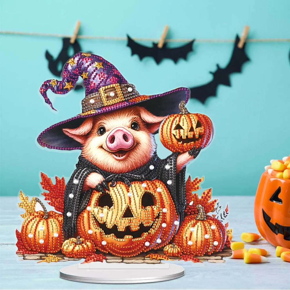 Halloween Special Shape Skull Witch Table Top Diamond Painting Ornament Kits Rhinestones Desktop Ornaments for Home Office Decor