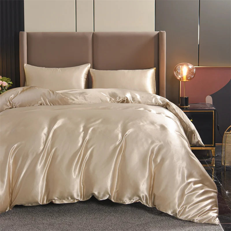 Silk Black 3pcs Satin Duvet Cover Bedding Set