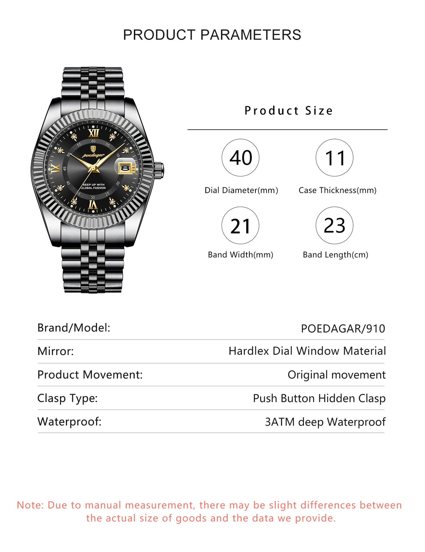 POEDAGAR Luxury Fashion Men Watch Waterproof Stainless Steel Luminous Military Man Wristwatch Date Business Quartz Men's Watches