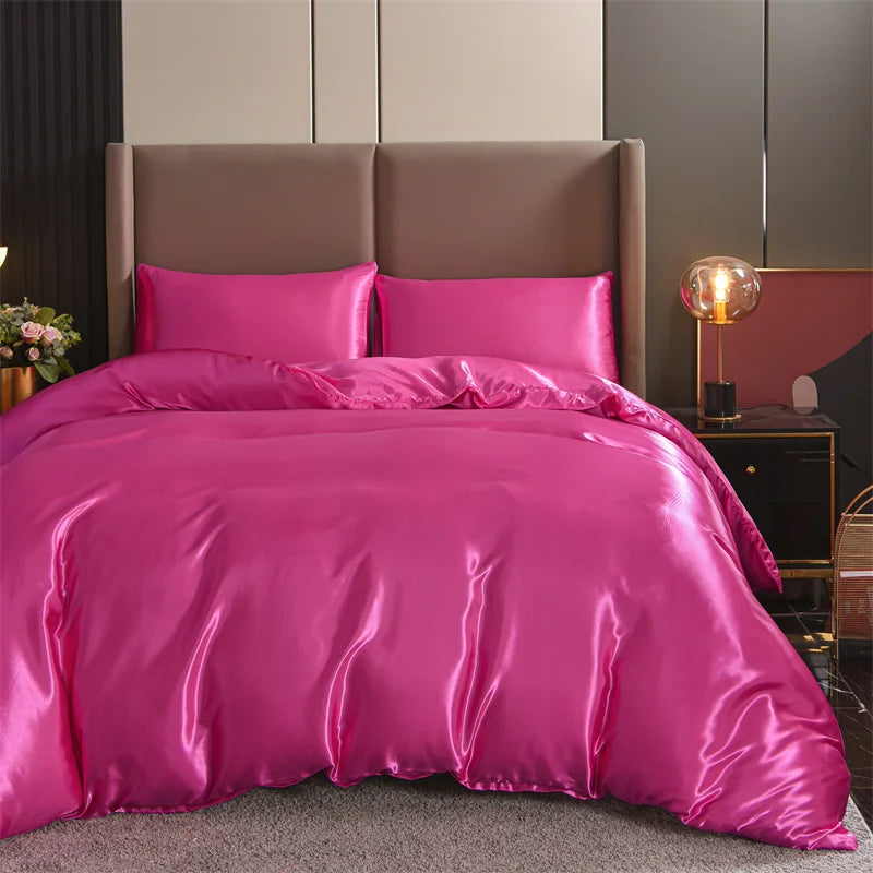 Silk Black 3pcs Satin Duvet Cover Bedding Set