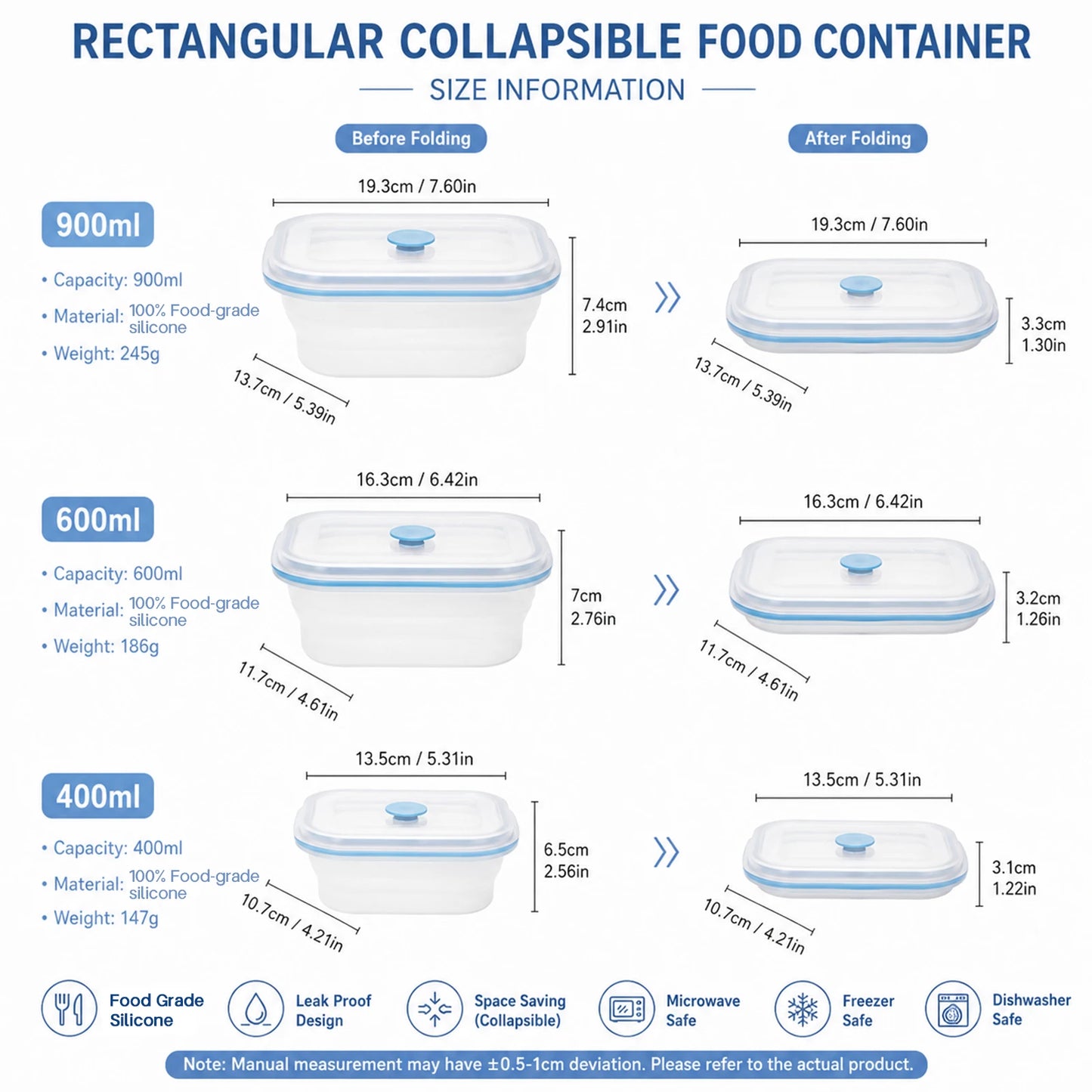 Silicone Snack Containers for Kids Food Containers with Lids, Fruit Container for Lunch, Foldable Lunch Container for Kids