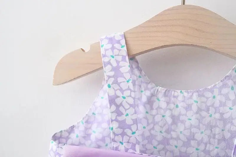 0-3-year-old baby clothes summer seaside vacation children's dress floral sleeveless bow girl princess dress+hat