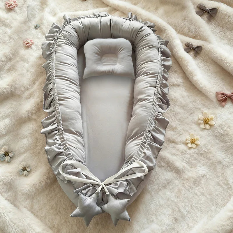 Cotton Babynest for Newborn Baby Bed Nest Ruffle Baby Bassinet Travel Bed Portable Lounger Toddler Crib Breathable Sleep Nest