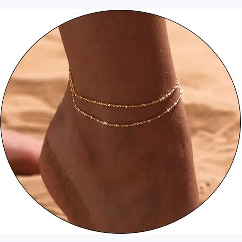 14K Gold Silver Plated Layered Beads Anklets Bracelets
