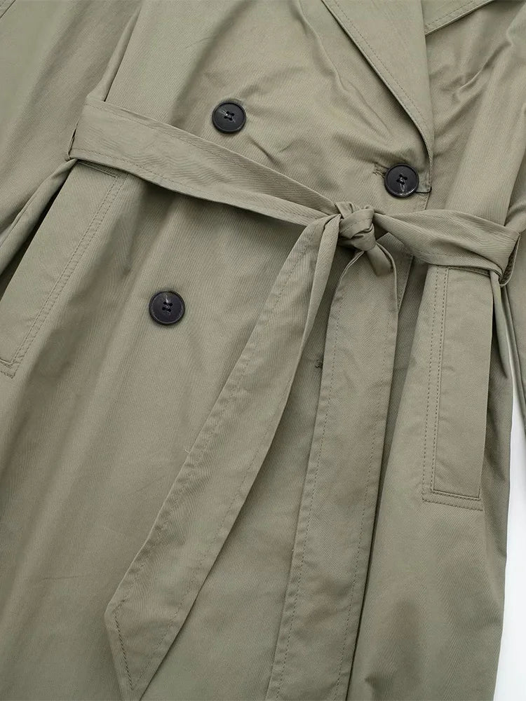 Women Trench Coat With Belt Solid Double Breasted