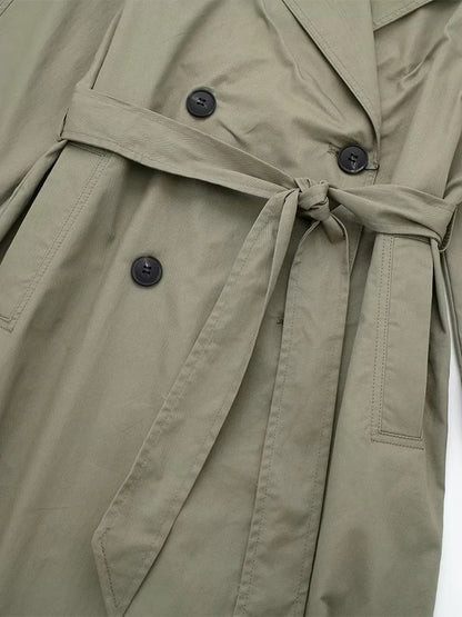 Women Trench Coat With Belt Solid Double Breasted
