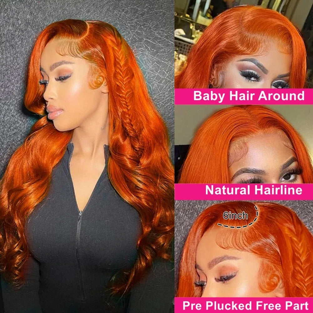 30 36 Inch Body Wave Ginger Orange 13x6 HD Lace Front Wigs 220 Density Colored Preplucked Wig 13x4 Lace Frontal Wigs For Women