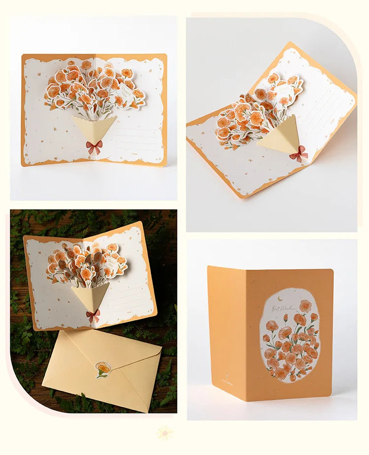 3D pop-up style creative minimalist greeting card original flower blessing card happy birthday party invitation letter gift