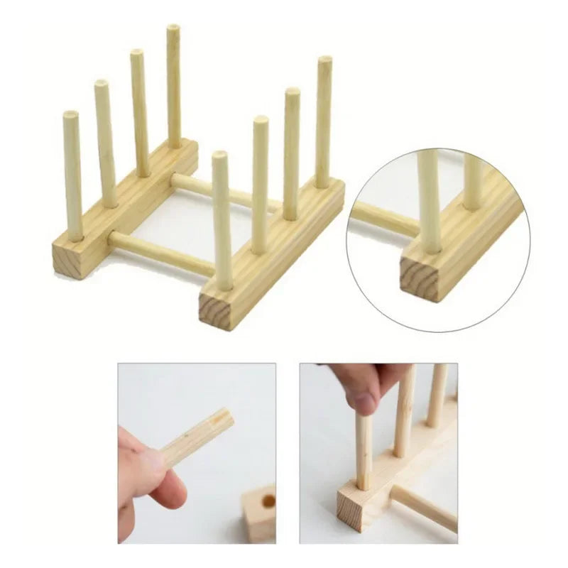 Wooden Dish Drainer Rack Kitchen Dishes Stand Plate Dish Drying Rack Pot Lid Racks Kitchen Organiser Drying Cups Display Shelf