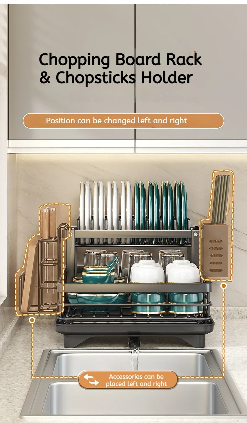 Expandable Over Sink Dish Drying Rack Kitchen Plate Bowl Organiser With Drainboard Countertop Utensil Storage Space Saving Shelf