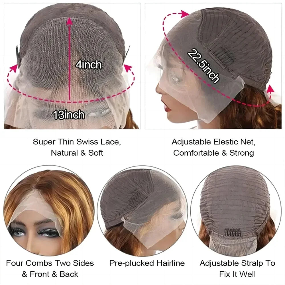 Highlight Ombre 13x6 Lace Front Wigs Human Hair Pre Plucked 200Density Straight HD Lace Frontal Wigs for Women 4/27 Honey Blonde