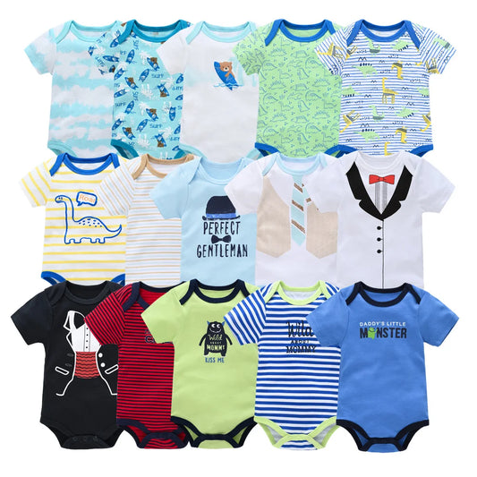 New Baby Boy Clothes Summer 100% Cotton Blue Grey Tie Print Three Piece Short Sleeve Bodysuit Pants vetements bebe For 0-12M
