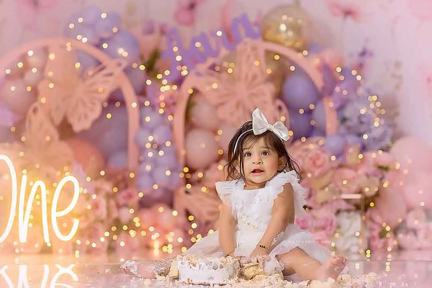 1st Birthday Cake Smash Backdrops Kids Baby Photography Child Photocall Fairy Balloons Wild One Garden Cute Bow Theme Background