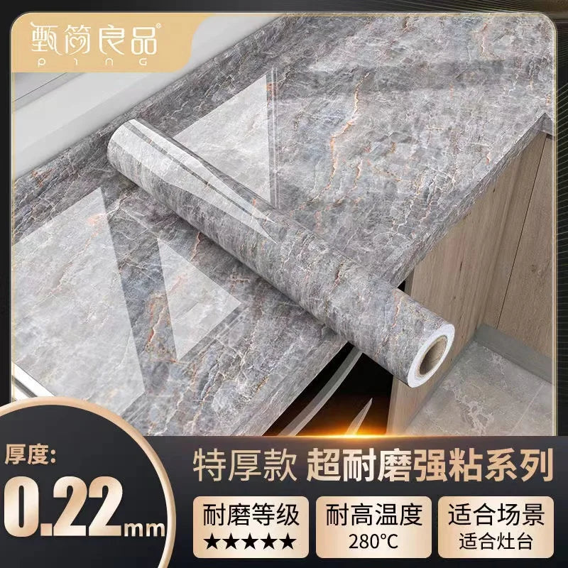 PVC Thickened Waterproof And Oil-proof Marble Wallpaper Self-adhesive Sticker Bathroom Cabinet Cooktop Desktop Decorative Film