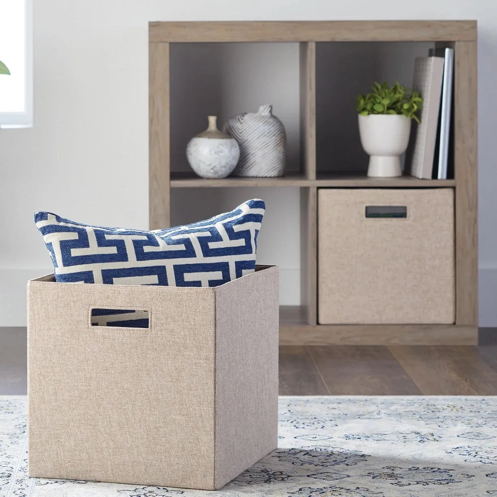 Foldable Fabric Cube Storage Box, Brown